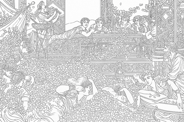 ヘリオガバルスの薔薇（Alma‑Tadema） 大人の塗り絵 PDF無料ダウンロード