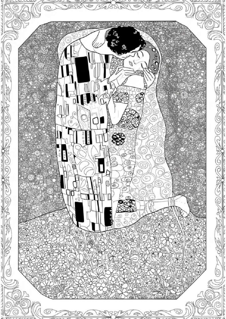 Le Baiser (Klimt) – Téléchargement gratuit du PDF de coloriage pour adultes