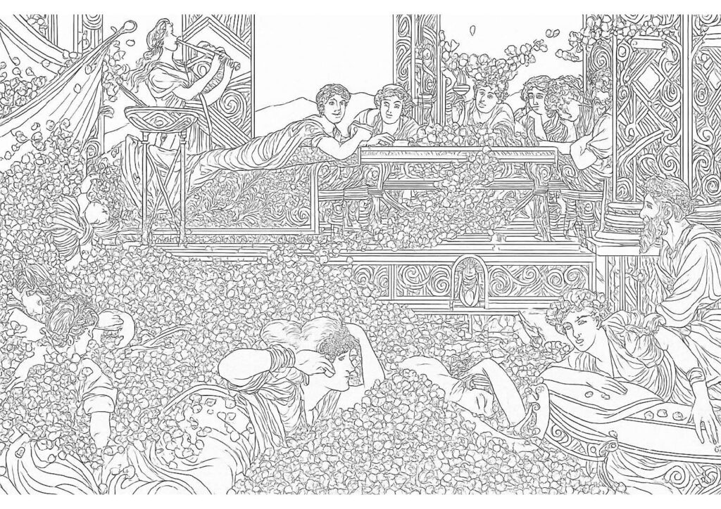 The Roses of Heliogabalus (Alma-Tadema) – Free Adult Coloring Page (PDF)