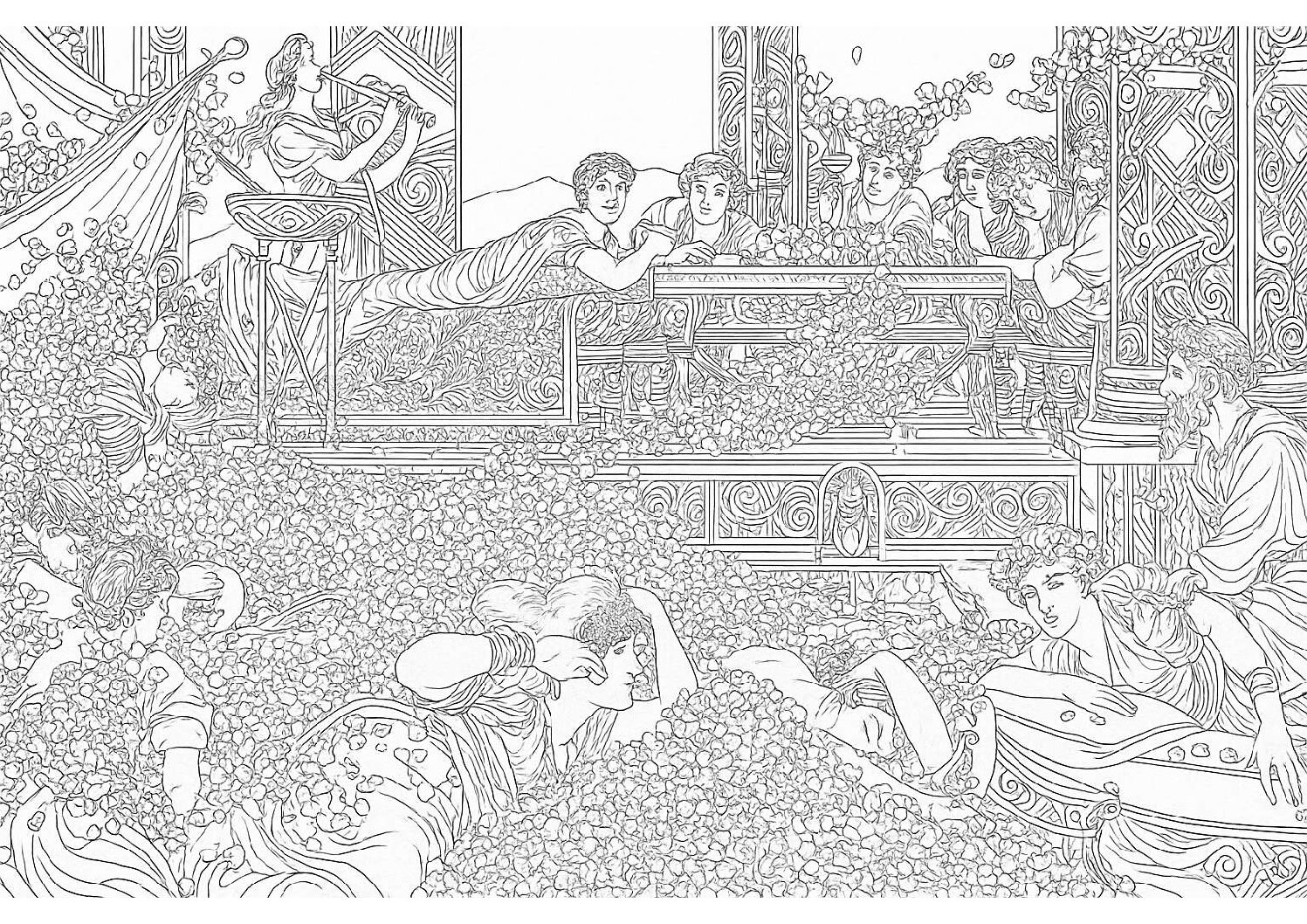Les Roses d’Héliogabale (Alma-Tadema) – Coloriage Adulte Gratuit en PDF 