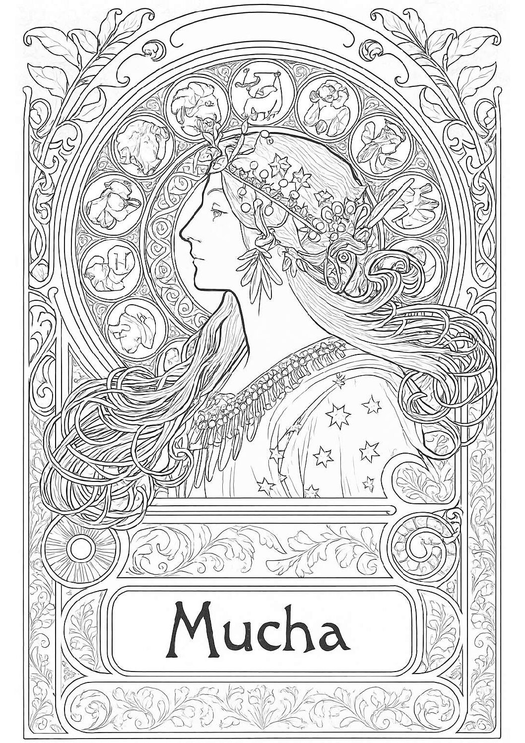 『黄道十二宮』（ミュシャ） 大人の塗り絵 PDF無料ダウンロード 